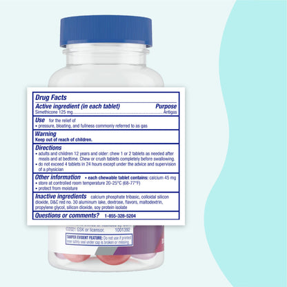 Gas-X Total Relief Chewable Tablets packaging showing active ingredients