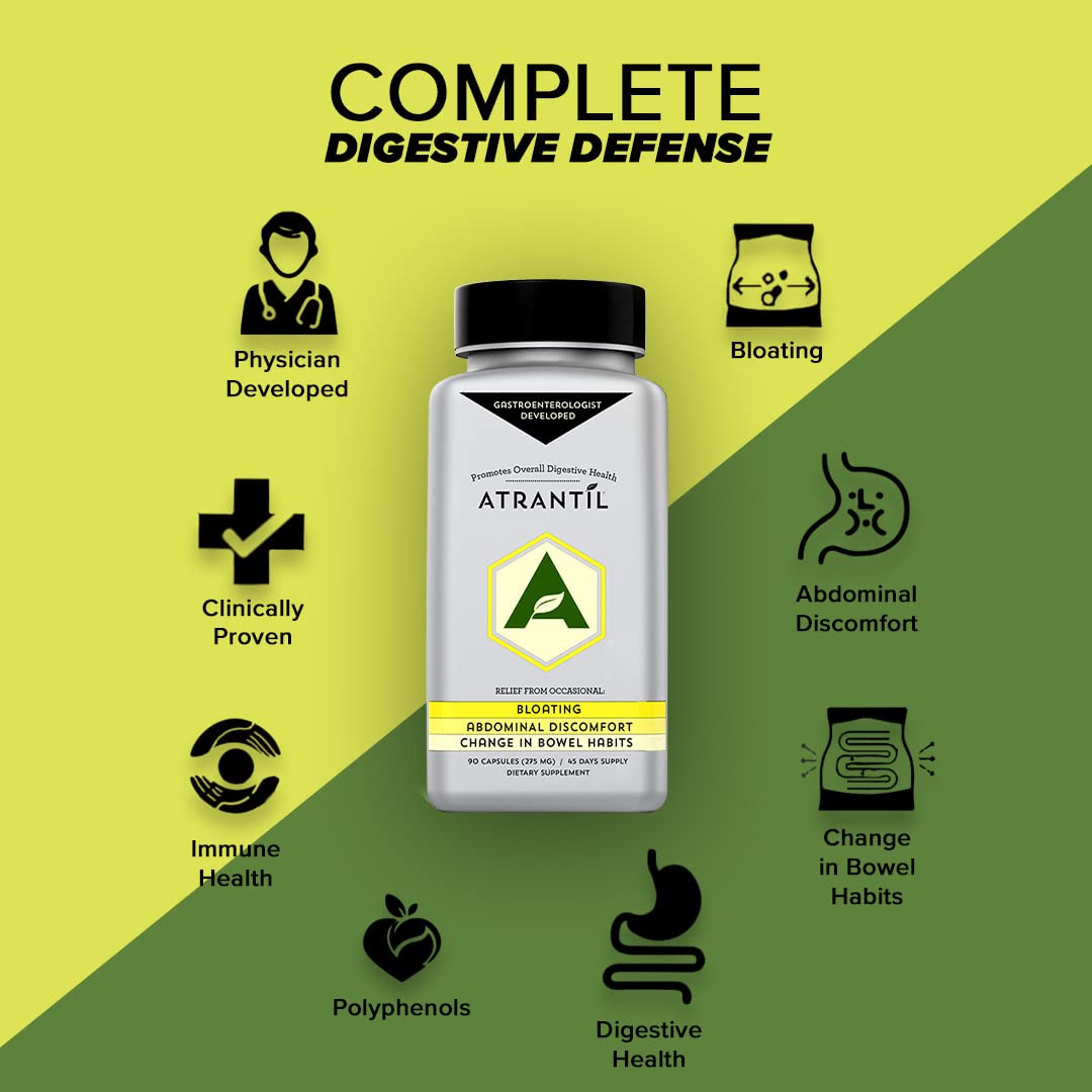 Close up view of Atrantil vegan capsules displaying the premium clear polyphenol formula.