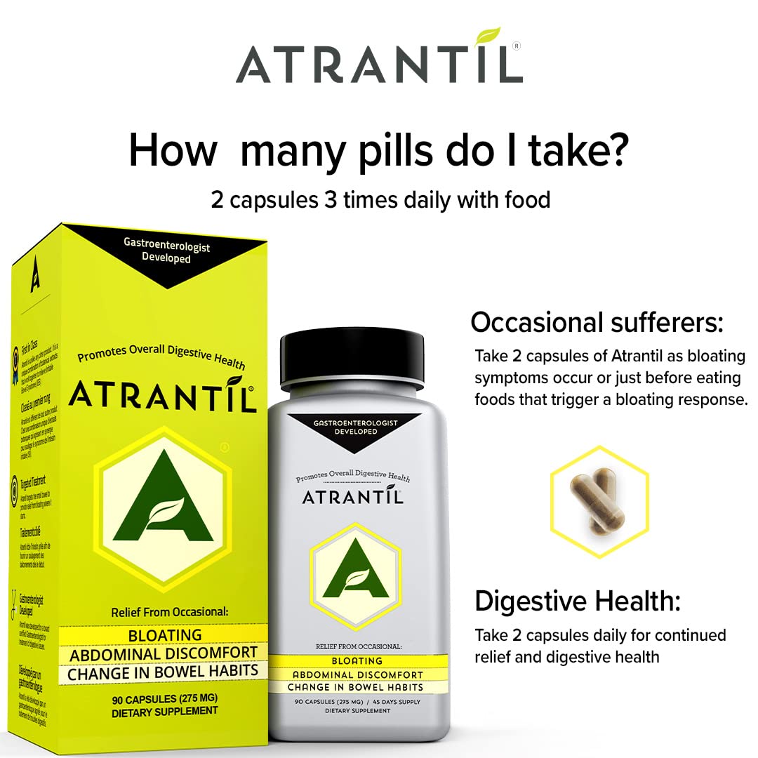 Side view of Atrantil bottle highlighting the unique combination of three natural botanical polyphenols.