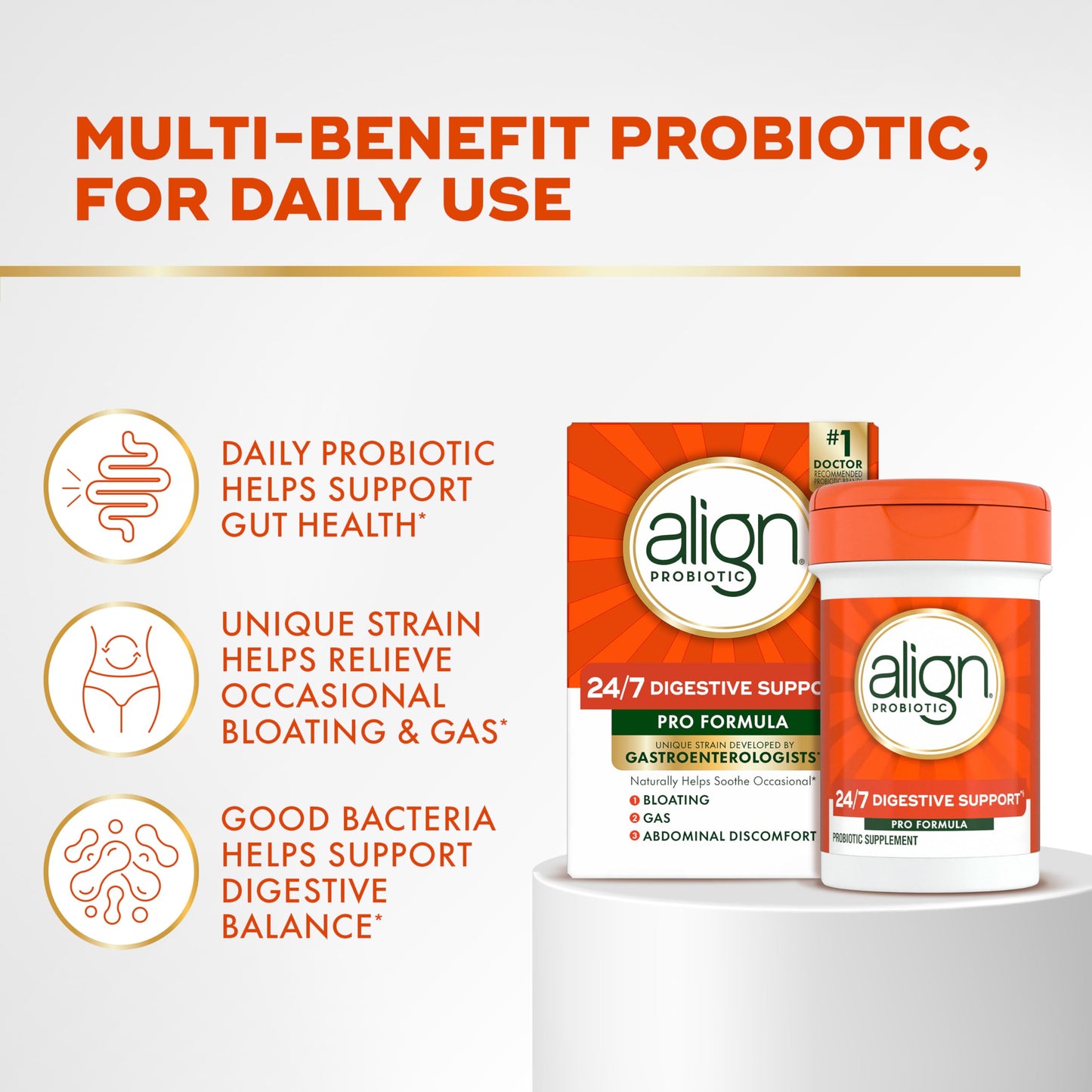 Align USA imported bloating and gas relief supplement container.