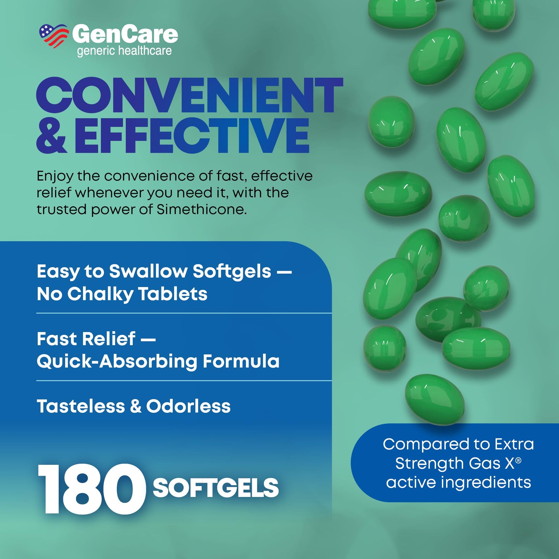Authentic USA imported GenCare liquid softgels for fast bloating support.