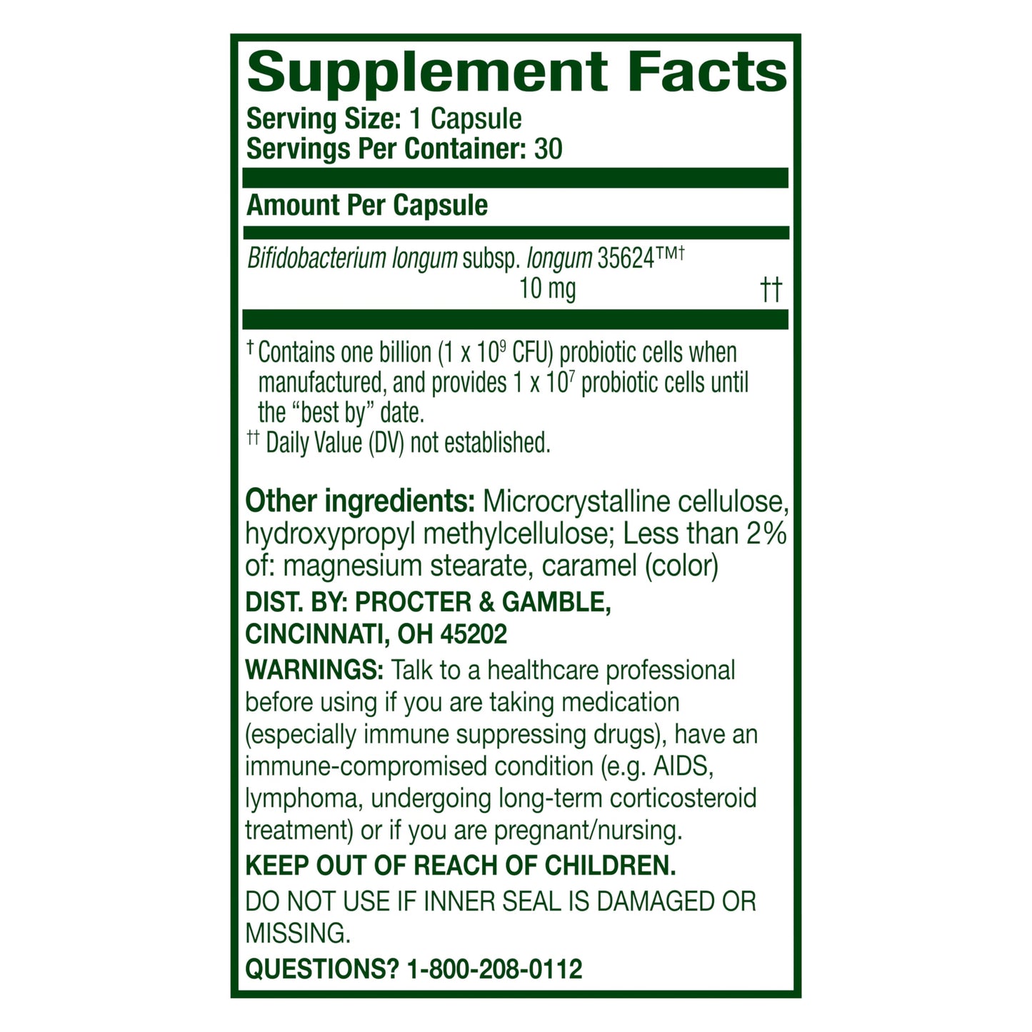 Align gastroenterologist recommended gut health supplement close up view.