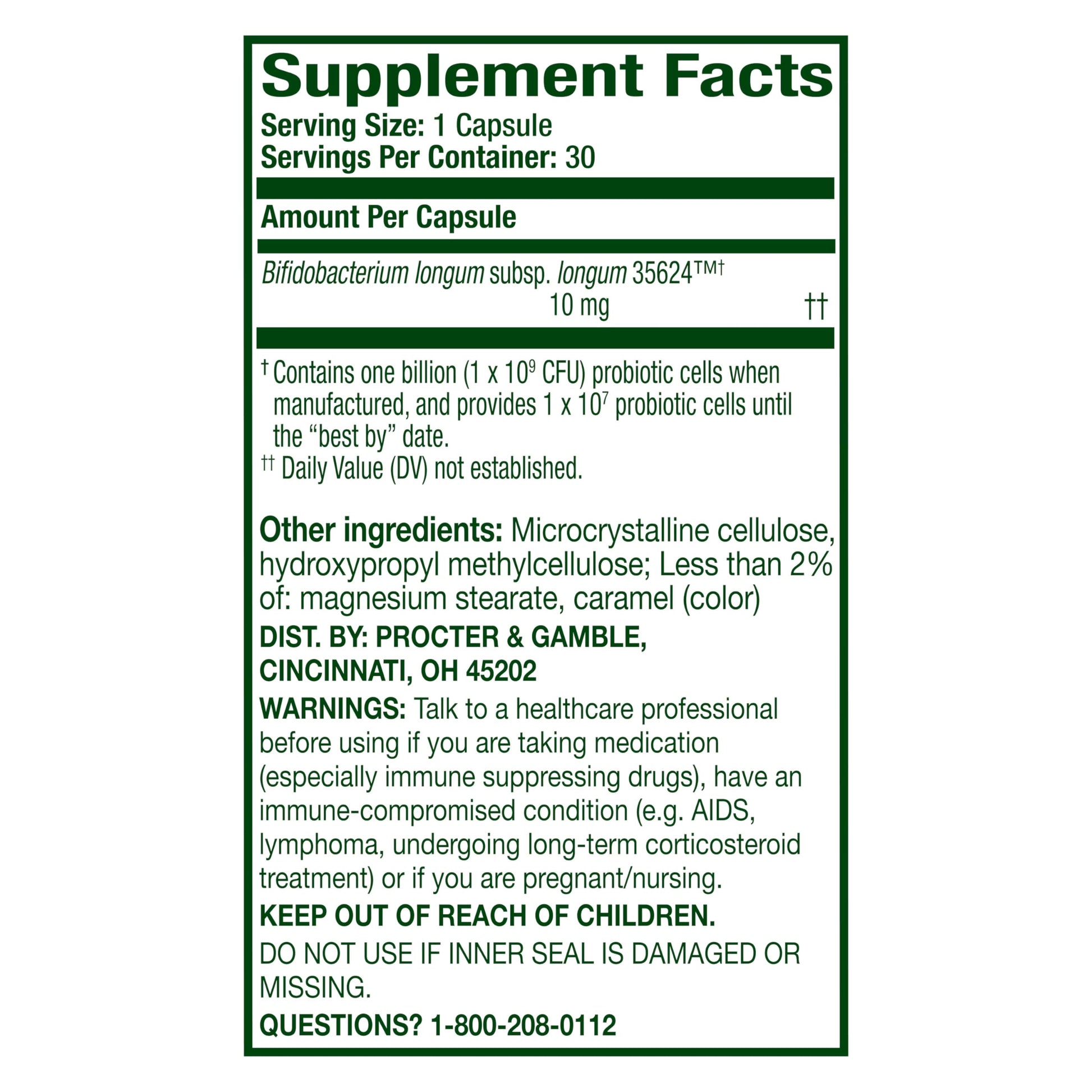 Align gastroenterologist recommended gut health supplement close up view.