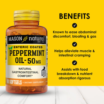 Mason Natural enteric coated peppermint oil capsules for stomach gas relief.