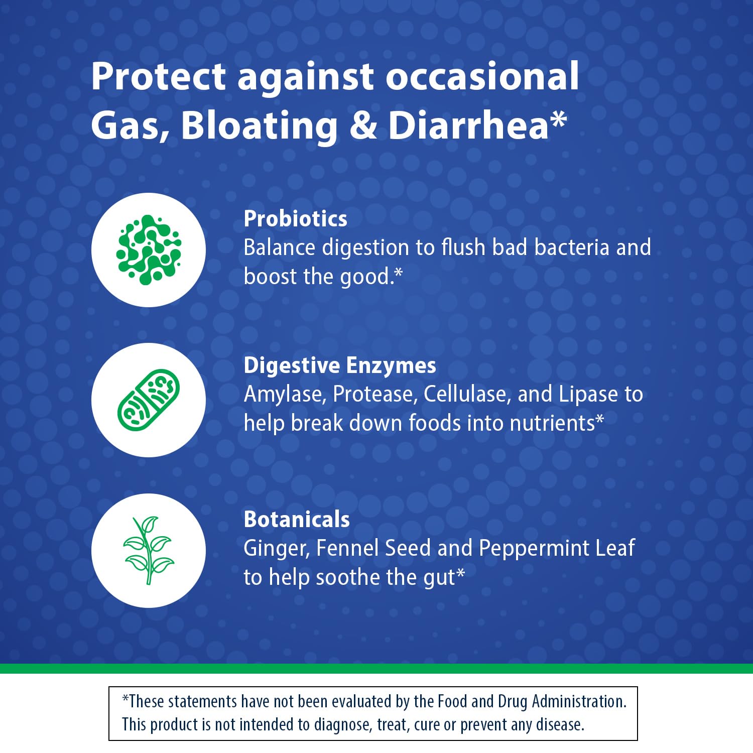 Close up view of the vegetarian capsules for Florastor Advanced digestive health support