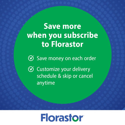 Florastor premium imported probiotic bottle highlighting gluten free and non GMO features