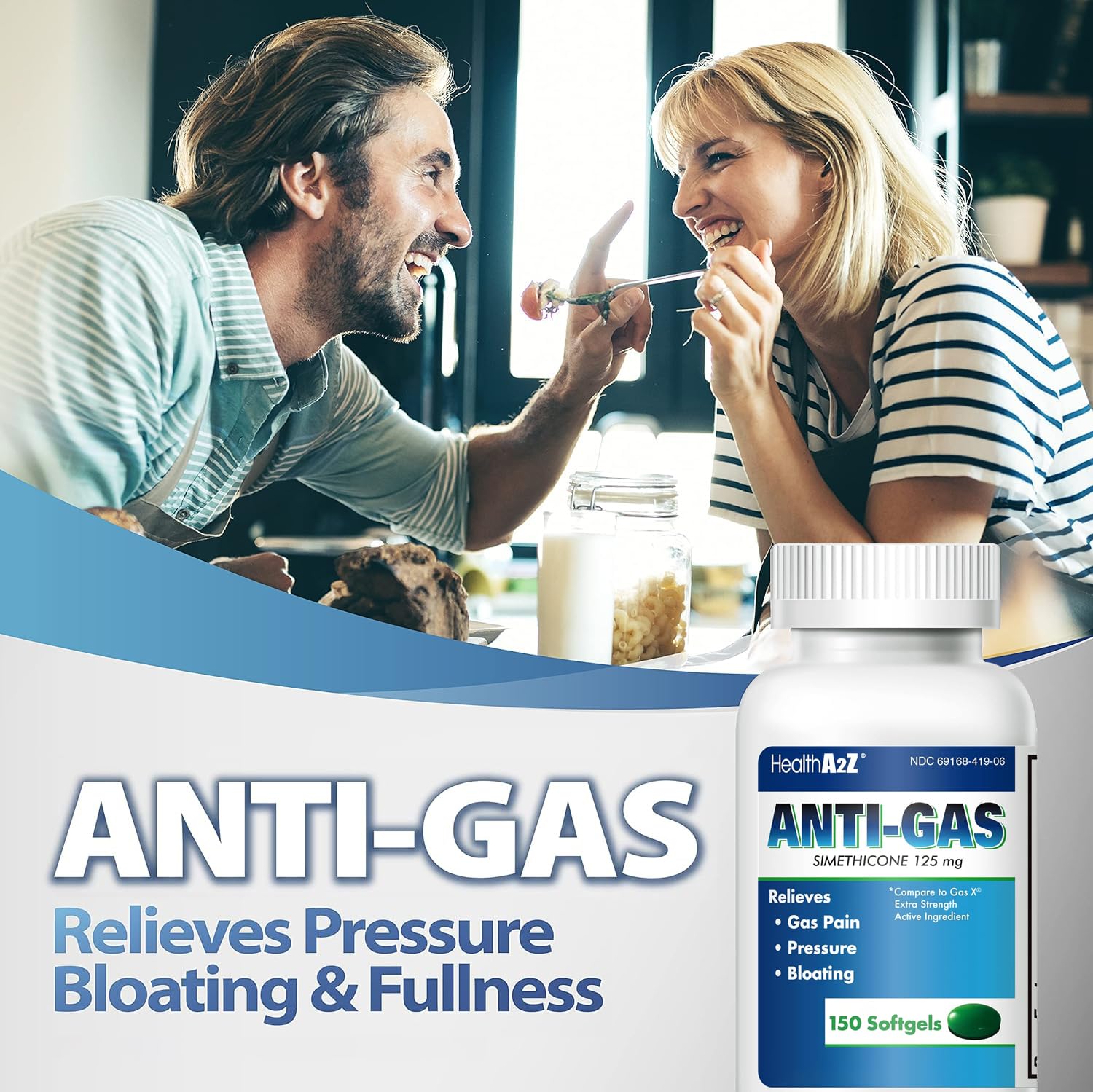 Authentic USA imported HealthA2Z gas relief supplement showing clear usage instructions and safety warnings.
