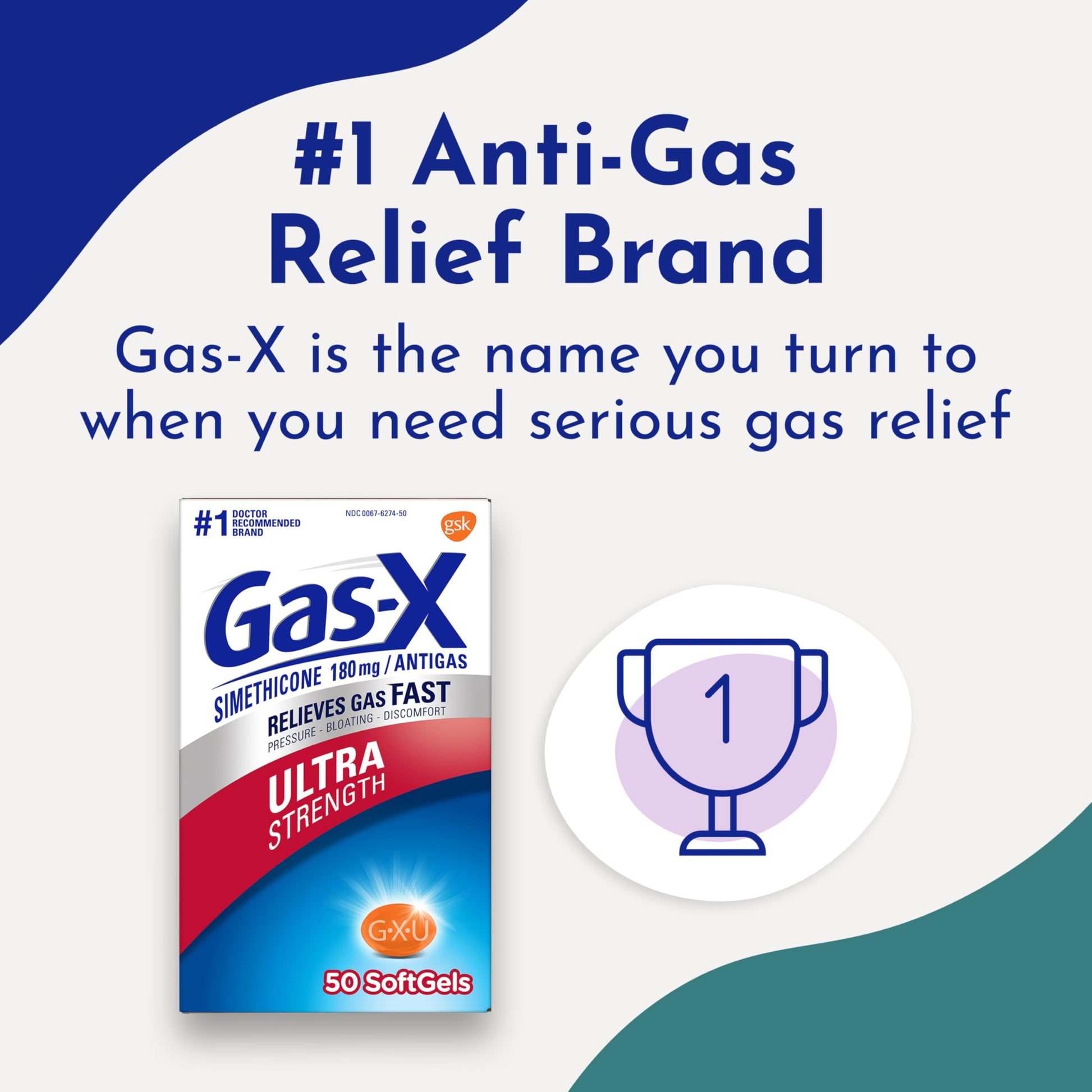 Gas-X Ultra Strength 50 count supplement facts and expiration date details on back packaging