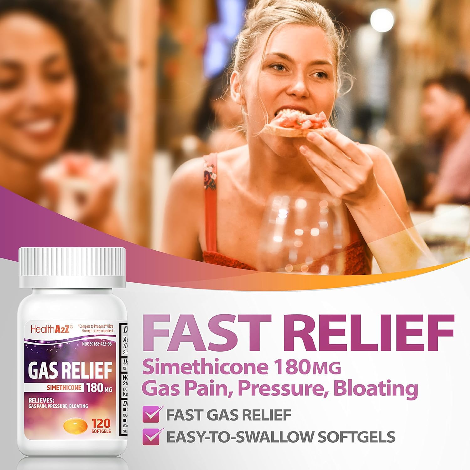 Authentic HealthA2Z digestive care formula for trapping and releasing stomach gas bubbles