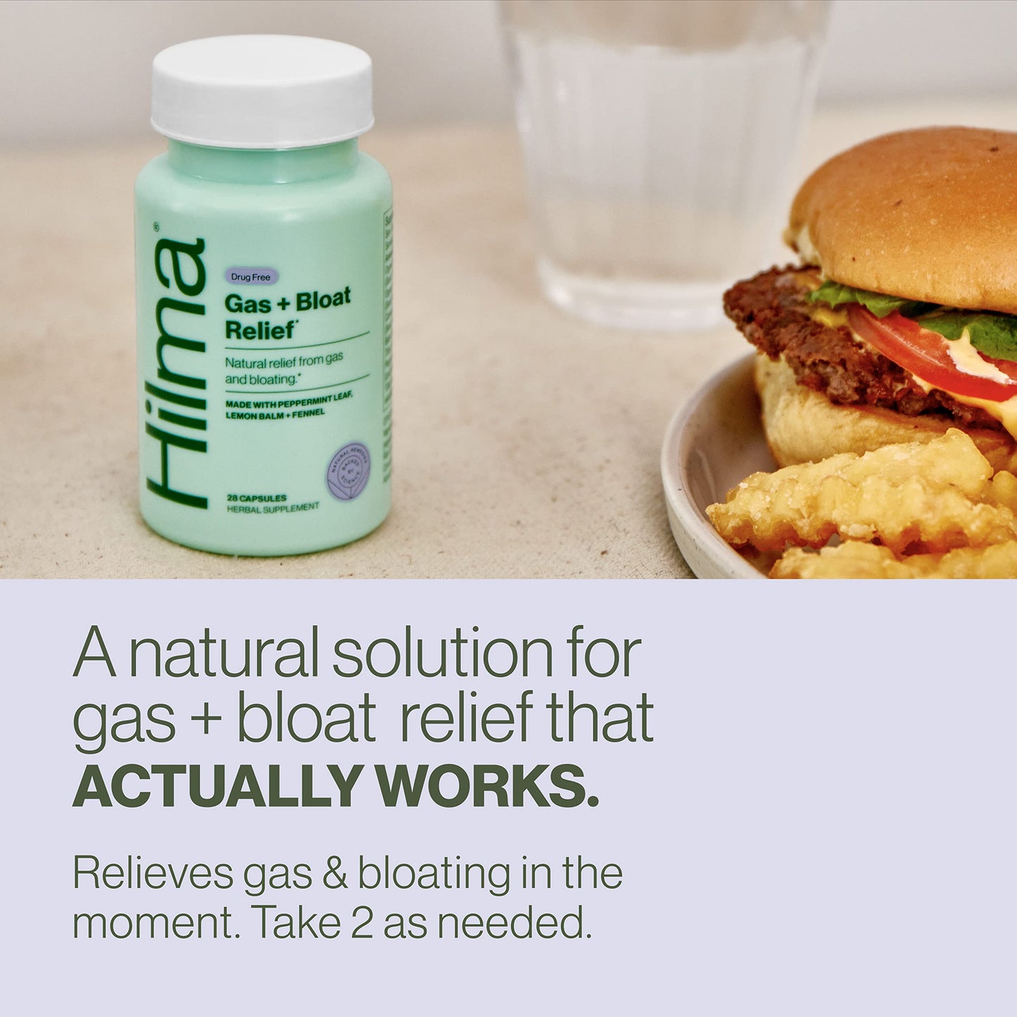 Hilma clean label gas relief with peppermint leaf and fennel ingredients