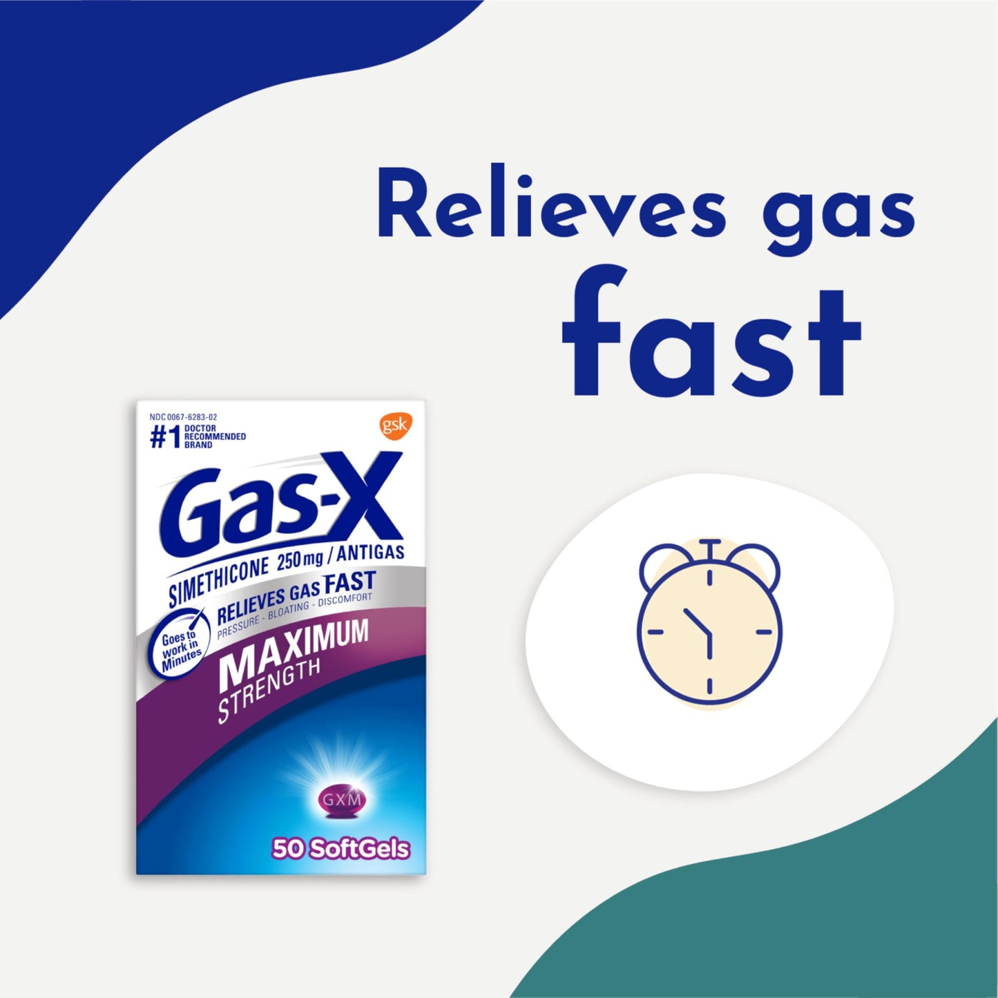 Gas-X simethicone 250 milligrams portable softgels side panel