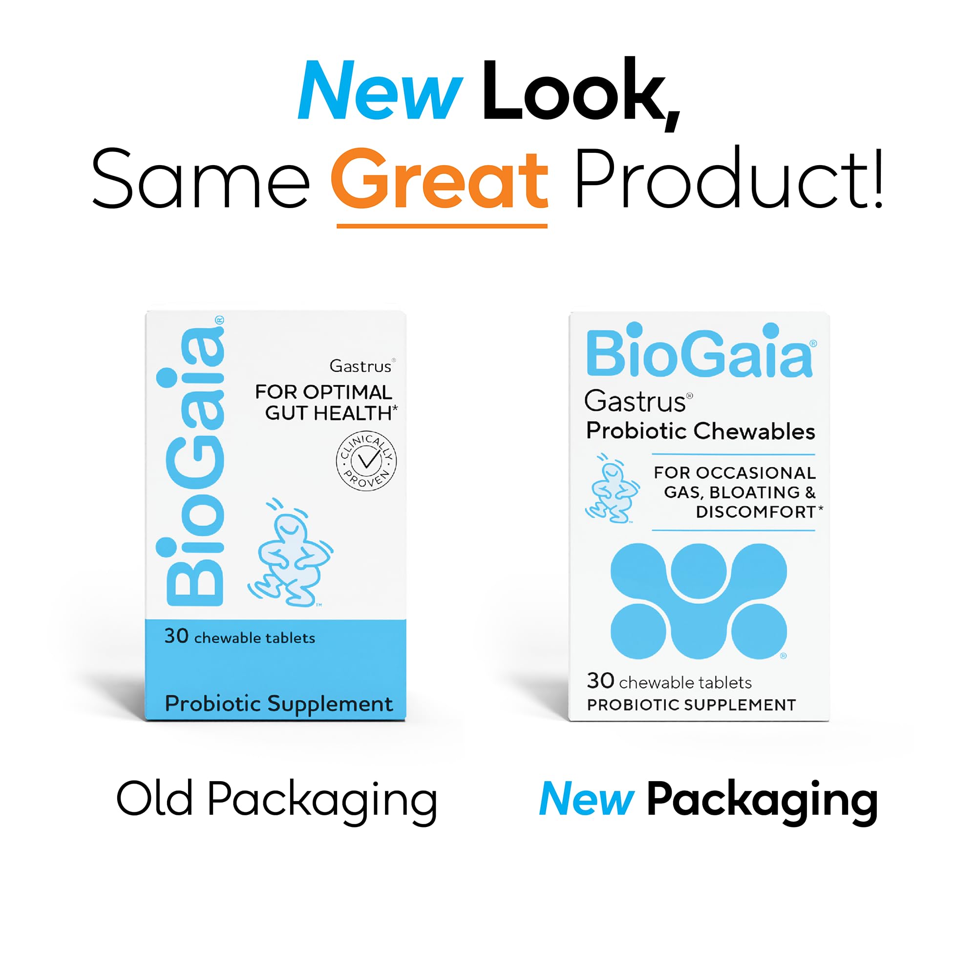 BioGaia Gastrus 30 chewable tablets packaging showing dual strain ingredients