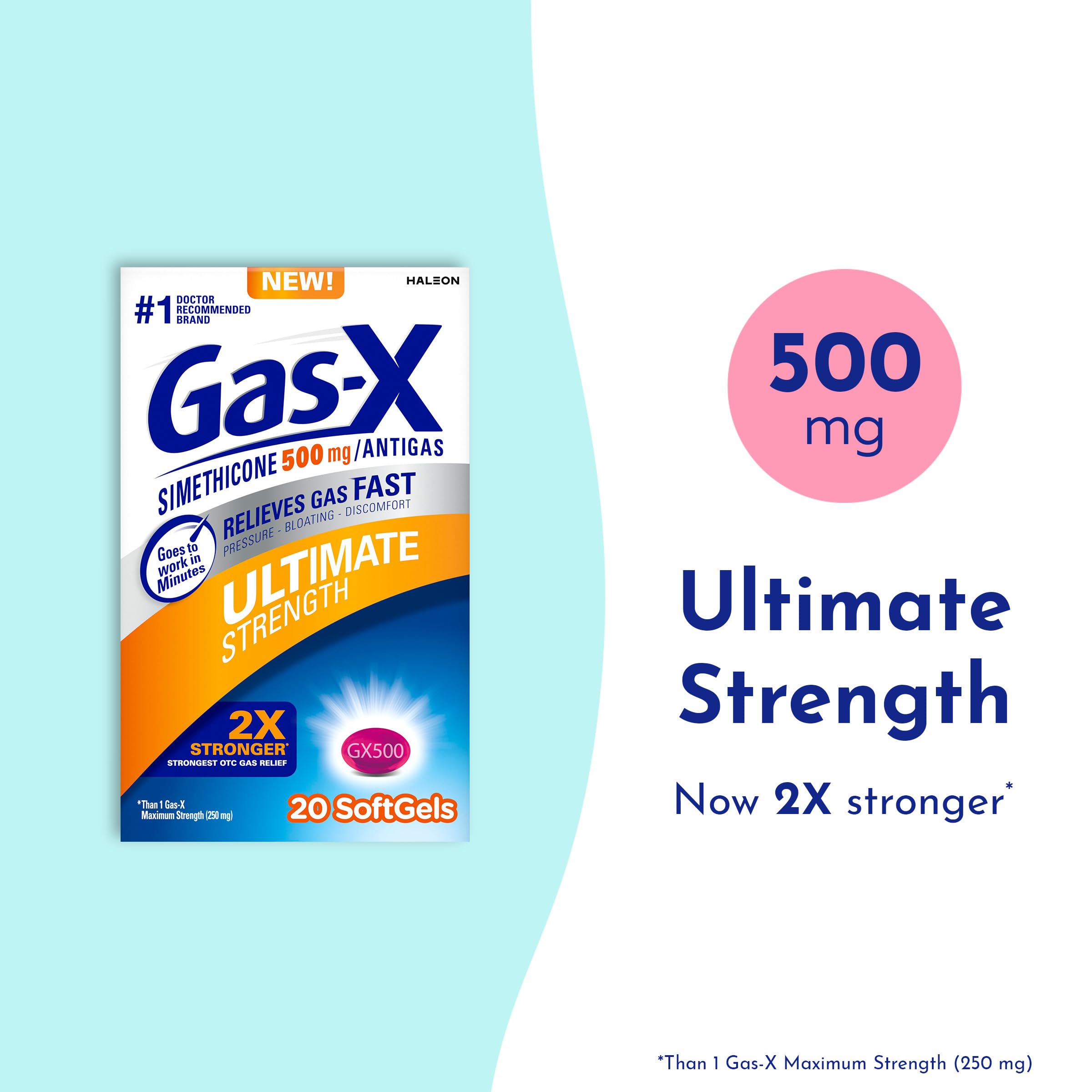 Gas-X 500 milligram simethicone anti gas pills supplement facts and instructions