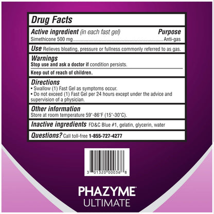 Phazyme adult fast acting anti gas softgels imported package details