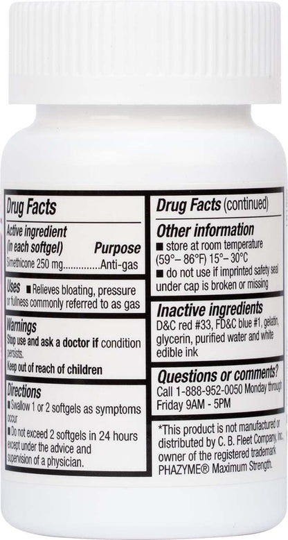 Back label of HealthA2Z Gas Relief softgels showing authentic USA import directions and warnings.