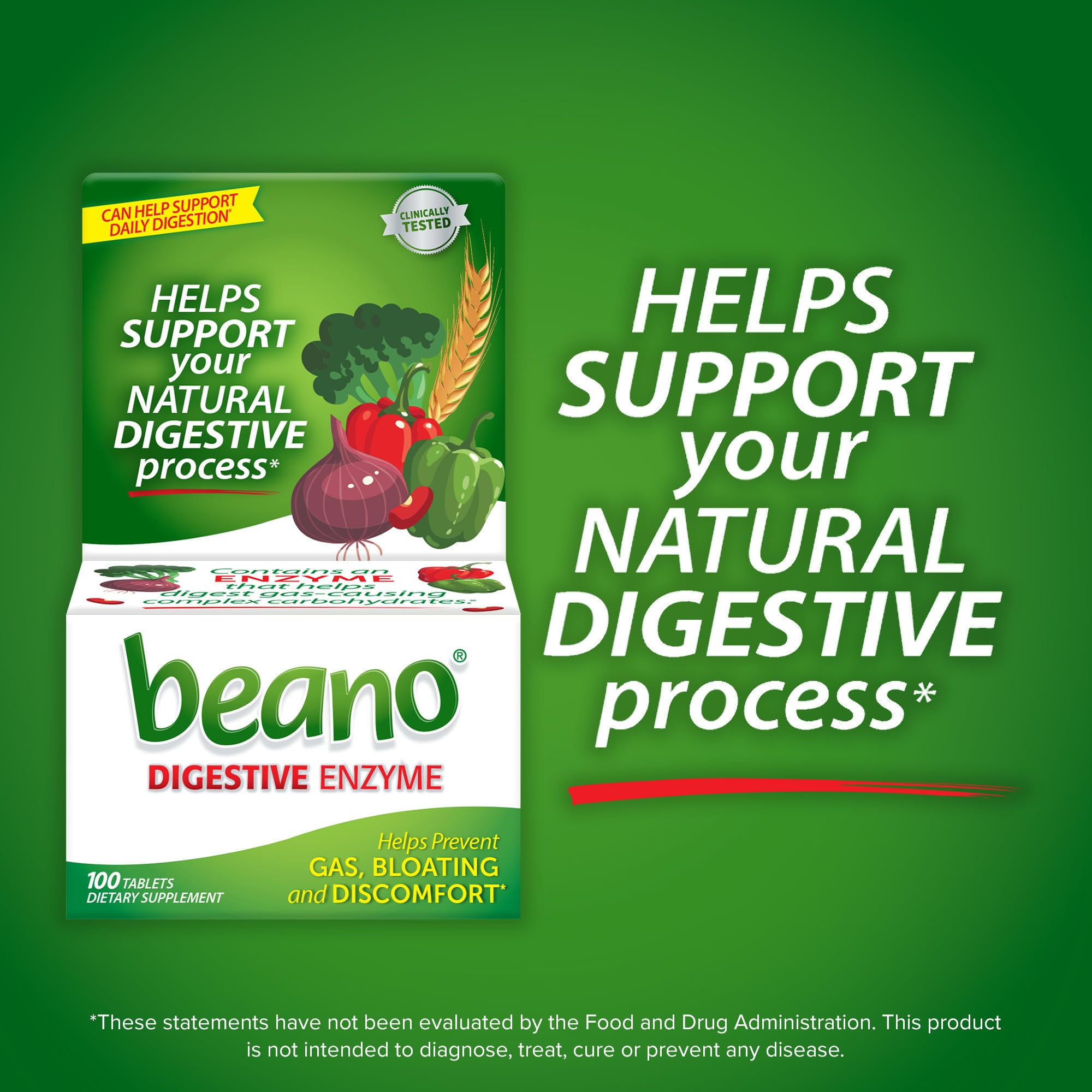 Beano alpha galactosidase anti gas supplement bottle showing 100 count label