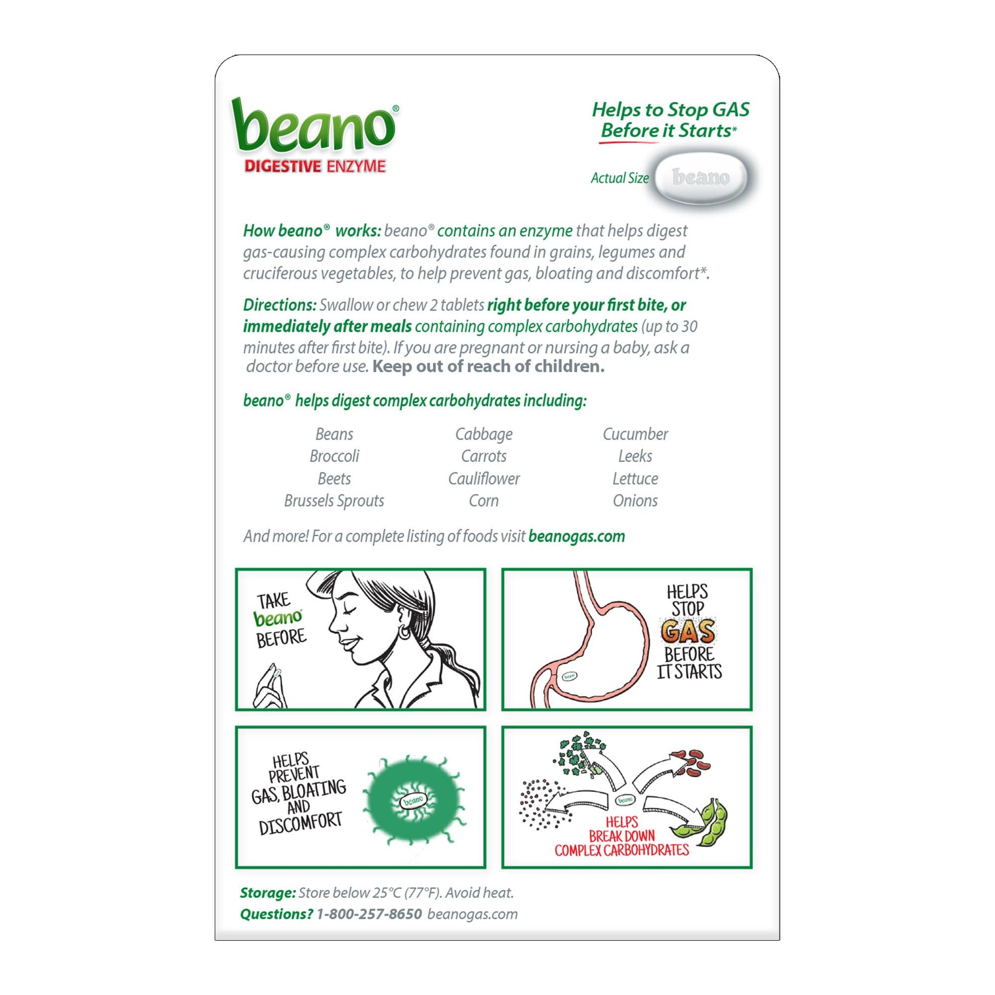Beano premium food enzyme formula container showing full supplement details