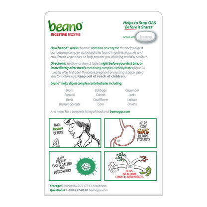 Beano premium food enzyme formula container showing full supplement details