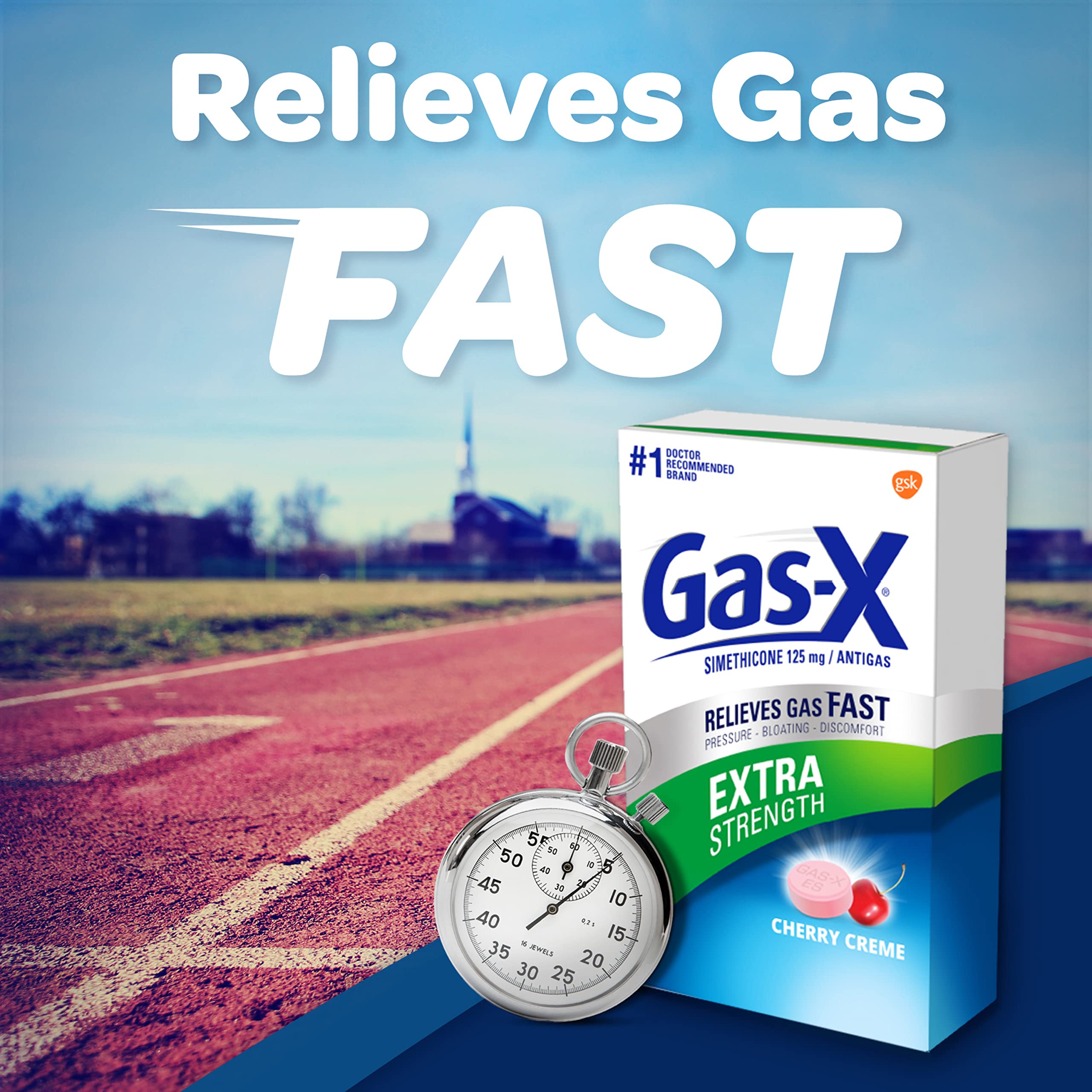 Gas-X simethicone 125 milligrams anti-gas chewable tablets side panel with drug facts and warnings