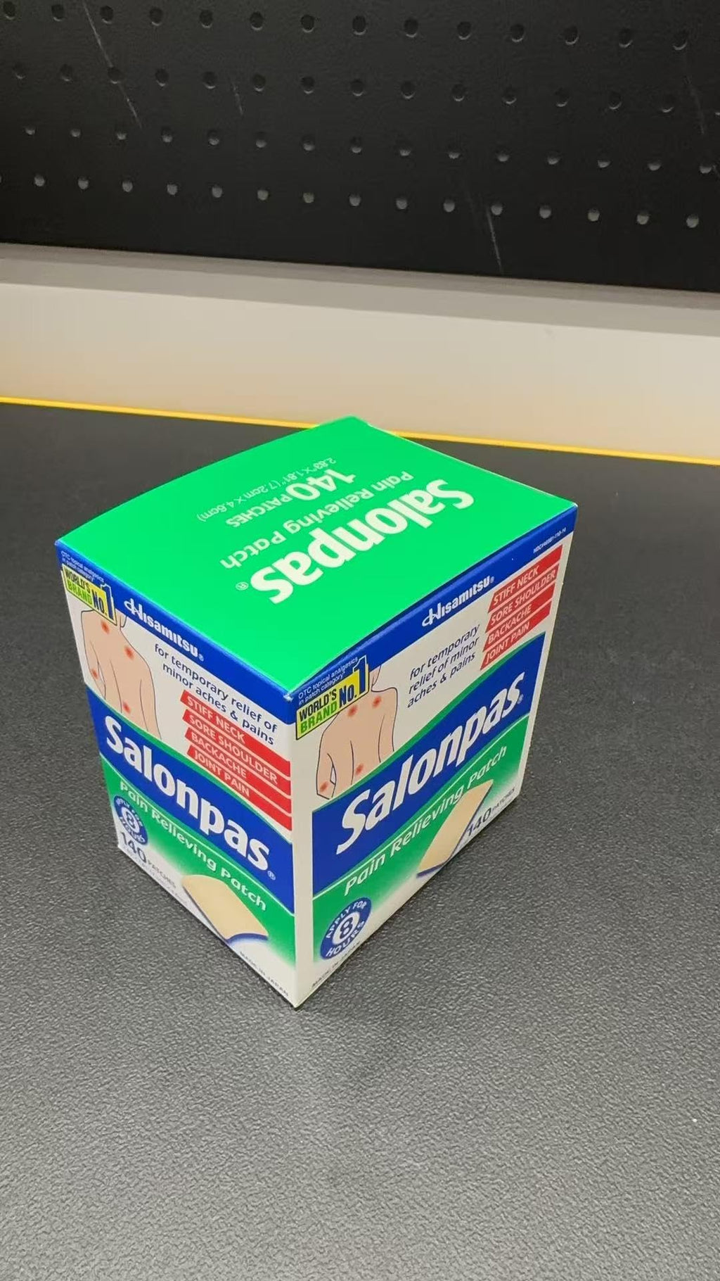 Salonpas pain relief patch packaging details for arthritis and backache