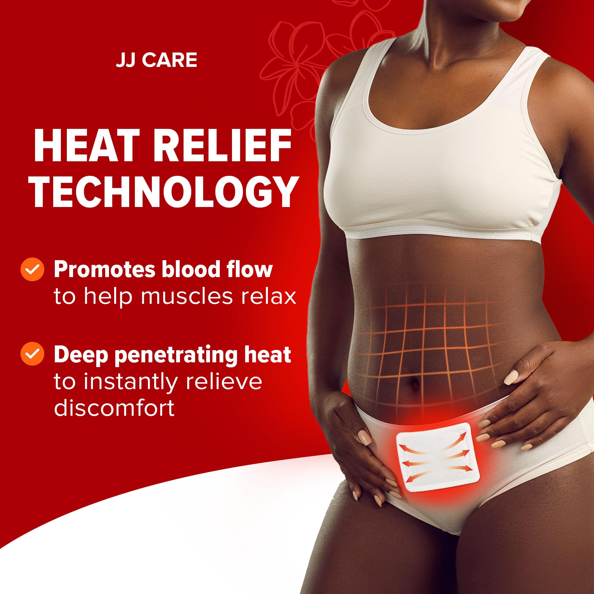 Proper application of the drug free menstrual warming pad over lower underwear clothing