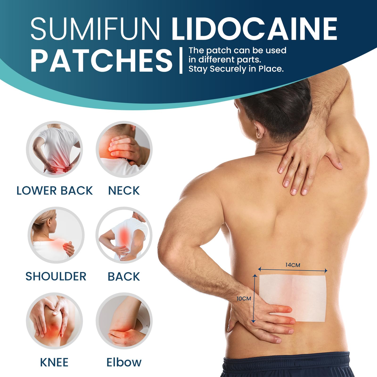 Sumifun lidocaine 30 count packaging detail highlighting the 8 hour long lasting formulation instructions.