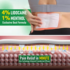 Careland waterproof pain relief patch applied to a human knee showing adhesive border