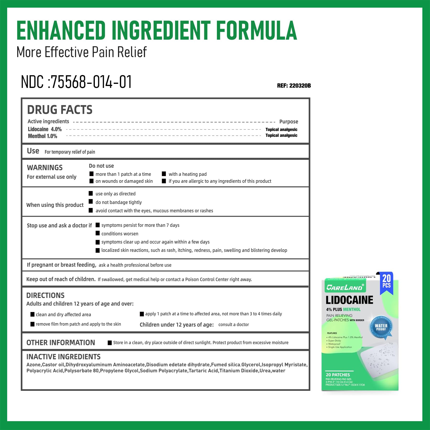 Close up of the waterproof transparent film layer of Careland four percent lidocaine patch