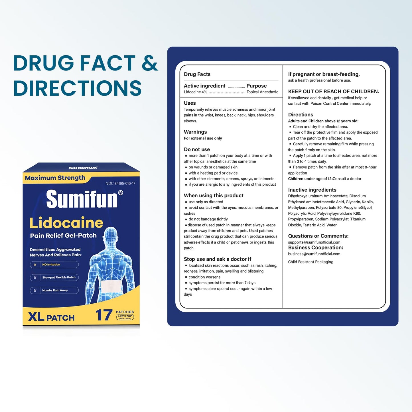 Authentic USA imported Sumifun topical anesthetic patches for adult muscle and joint care