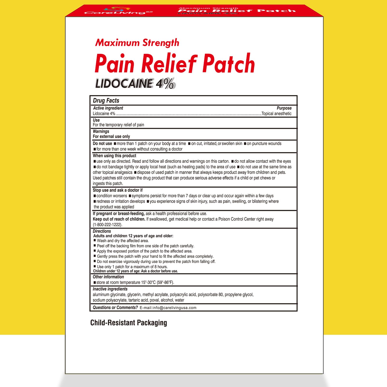 Flexible application of CARELIVING 4 percent lidocaine gel patch on a knee joint for muscle soreness.