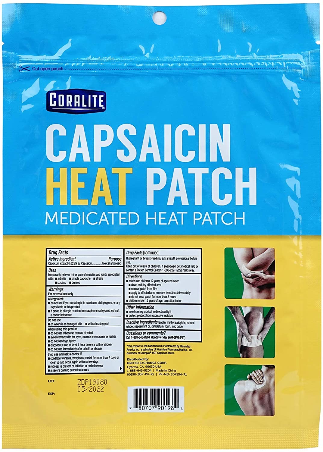 Authentic USA imported Coralite capsaicin warming patch multipack contents.