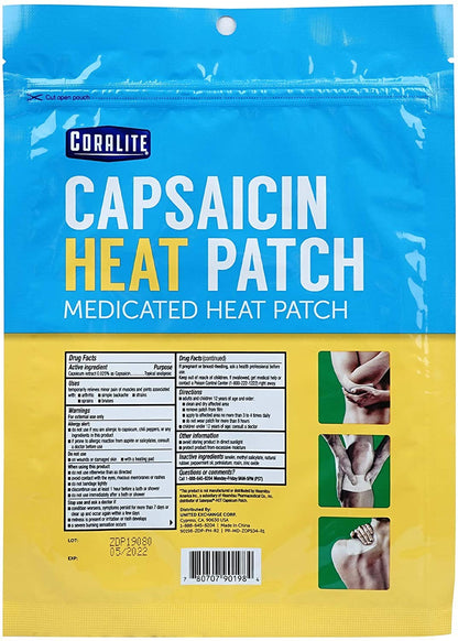 Authentic USA imported Coralite capsaicin warming patch multipack contents.