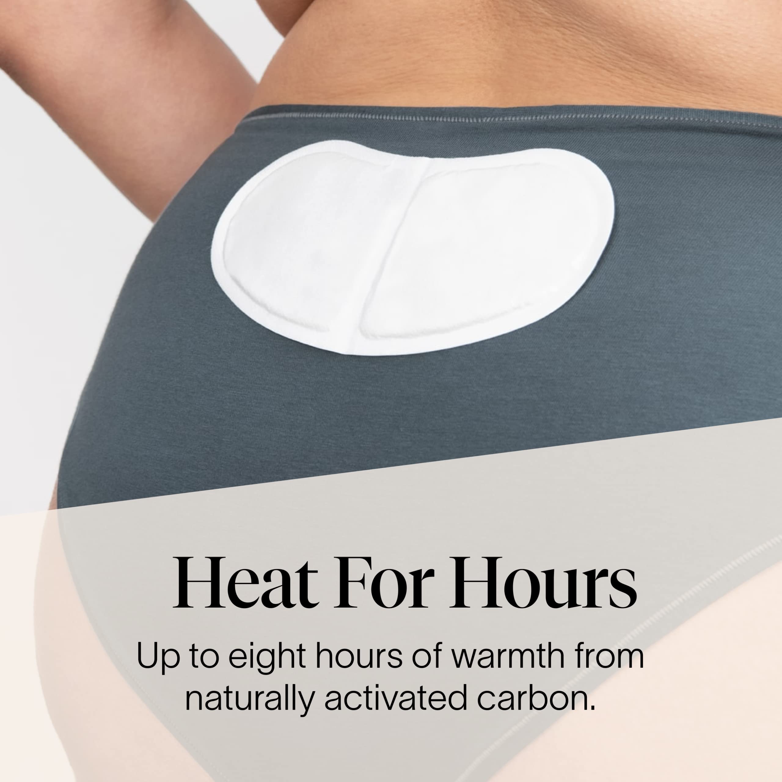 Cora period pain relief adhesive patch applied to underwear showing proper usage positioning.