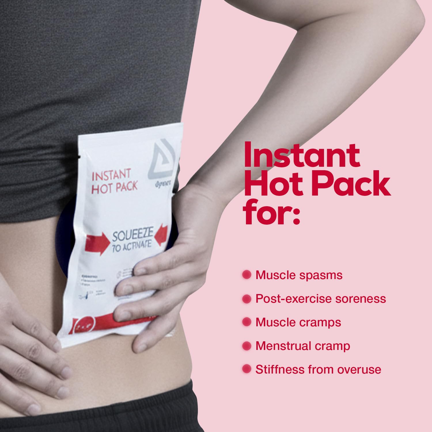 Flexible chemical heat pack by Dynarex being squeezed to activate instant heat therapy for muscles.