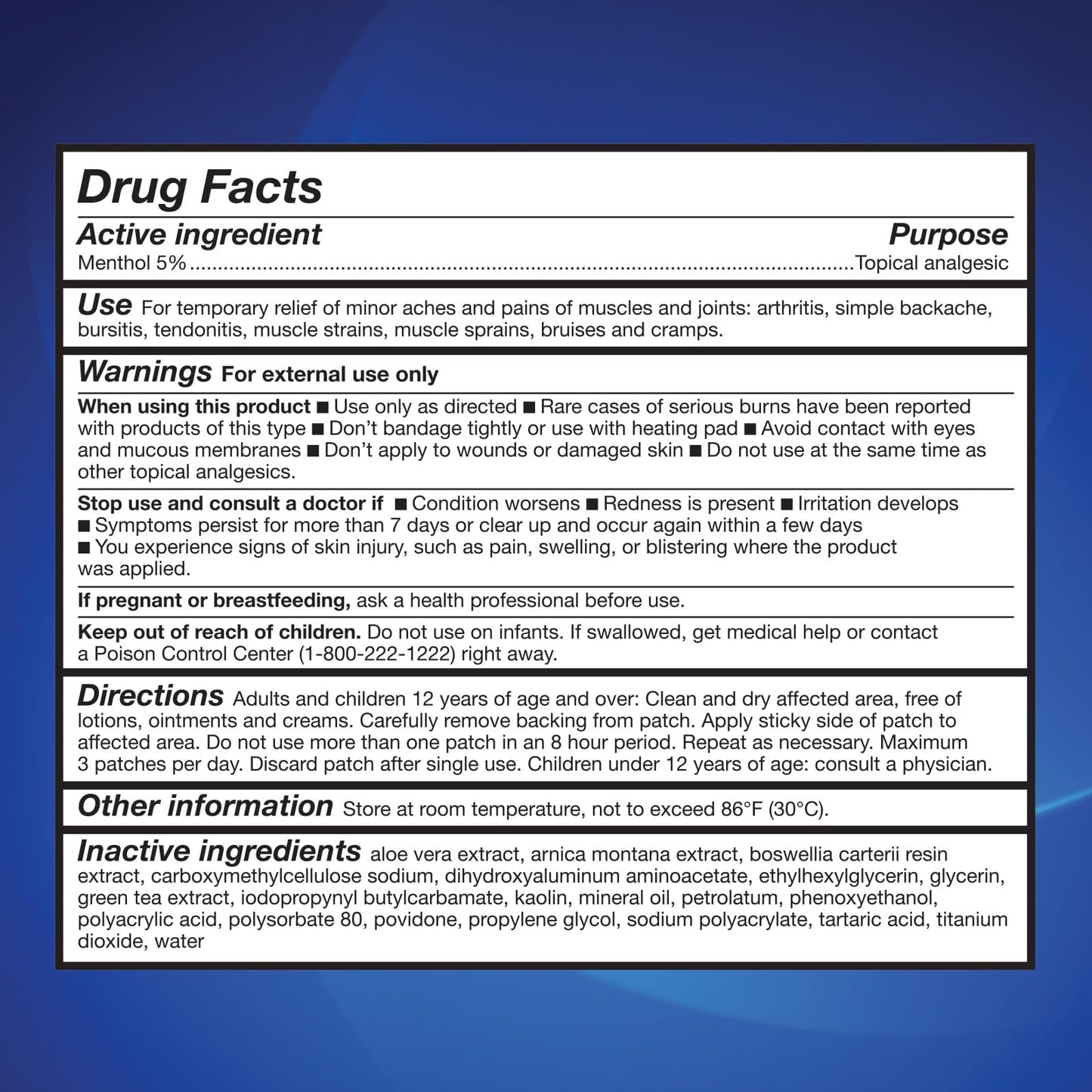 HealthWise 5 percent menthol topical analgesic patch applied to a lower back for pain relief