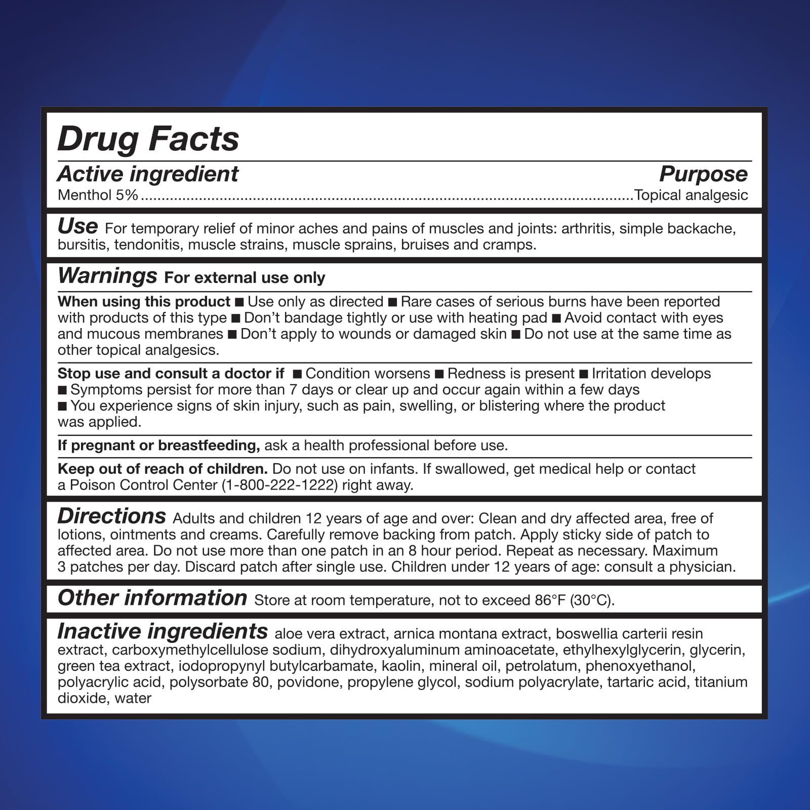 HealthWise 5 percent menthol topical analgesic patch applied to a lower back for pain relief