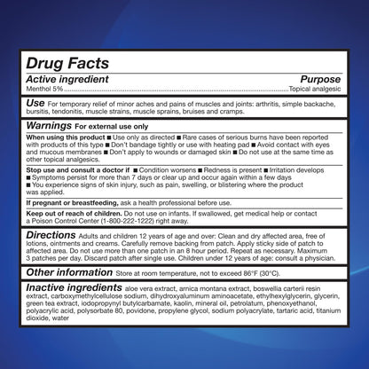 HealthWise 5 percent menthol topical analgesic patch applied to a lower back for pain relief
