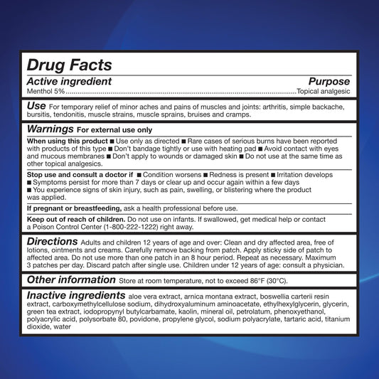 HealthWise 5 percent menthol topical analgesic patch applied to a lower back for pain relief