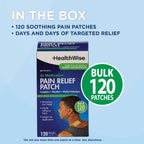 HealthWise arthritis and muscle strain relief patch box back view with warnings and directions.