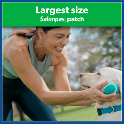 Salonpas hot pain relieving patches twelve pack packaging details and ingredient facts.