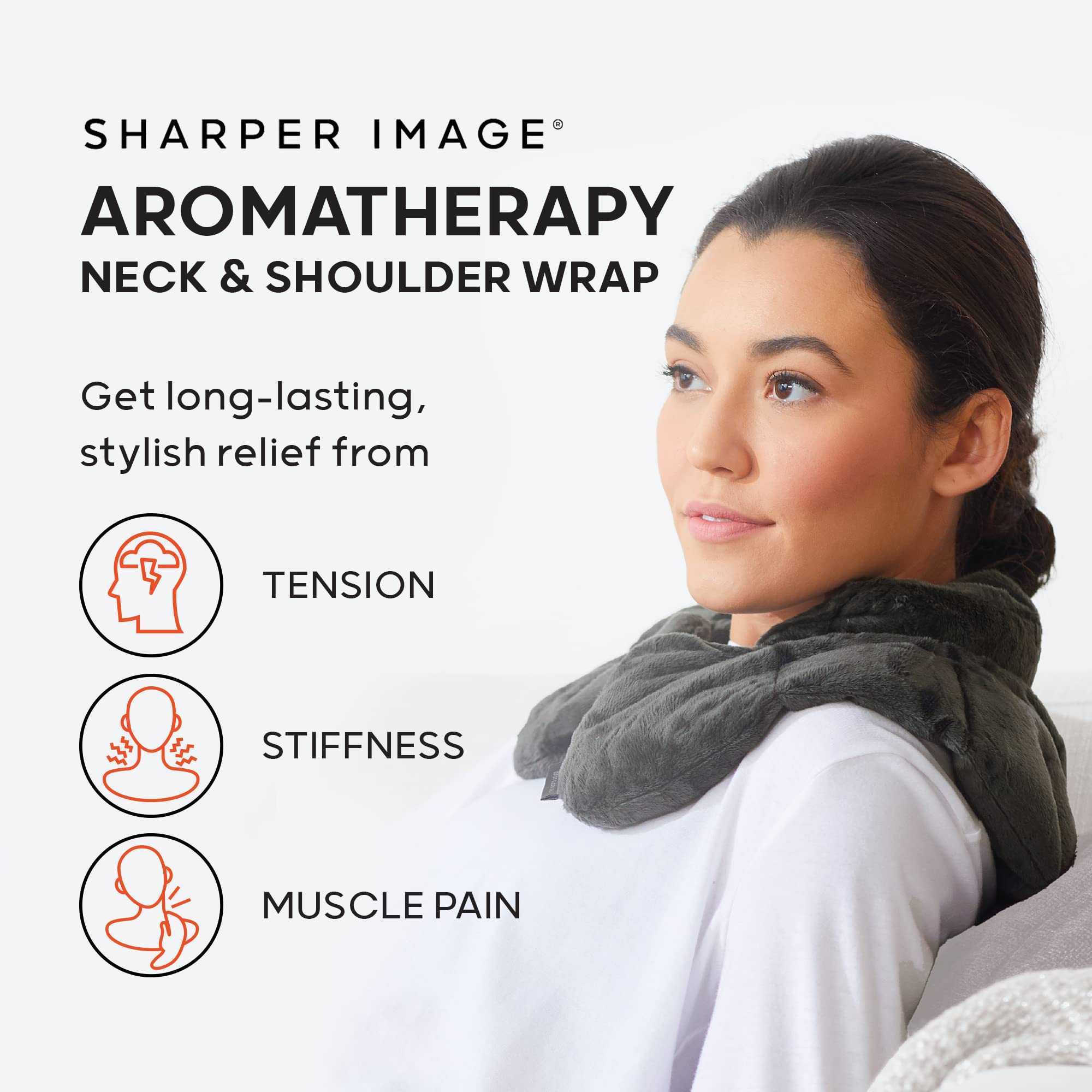 Sharper Image hot and cold aromatherapy pad contoured perfectly on user shoulders