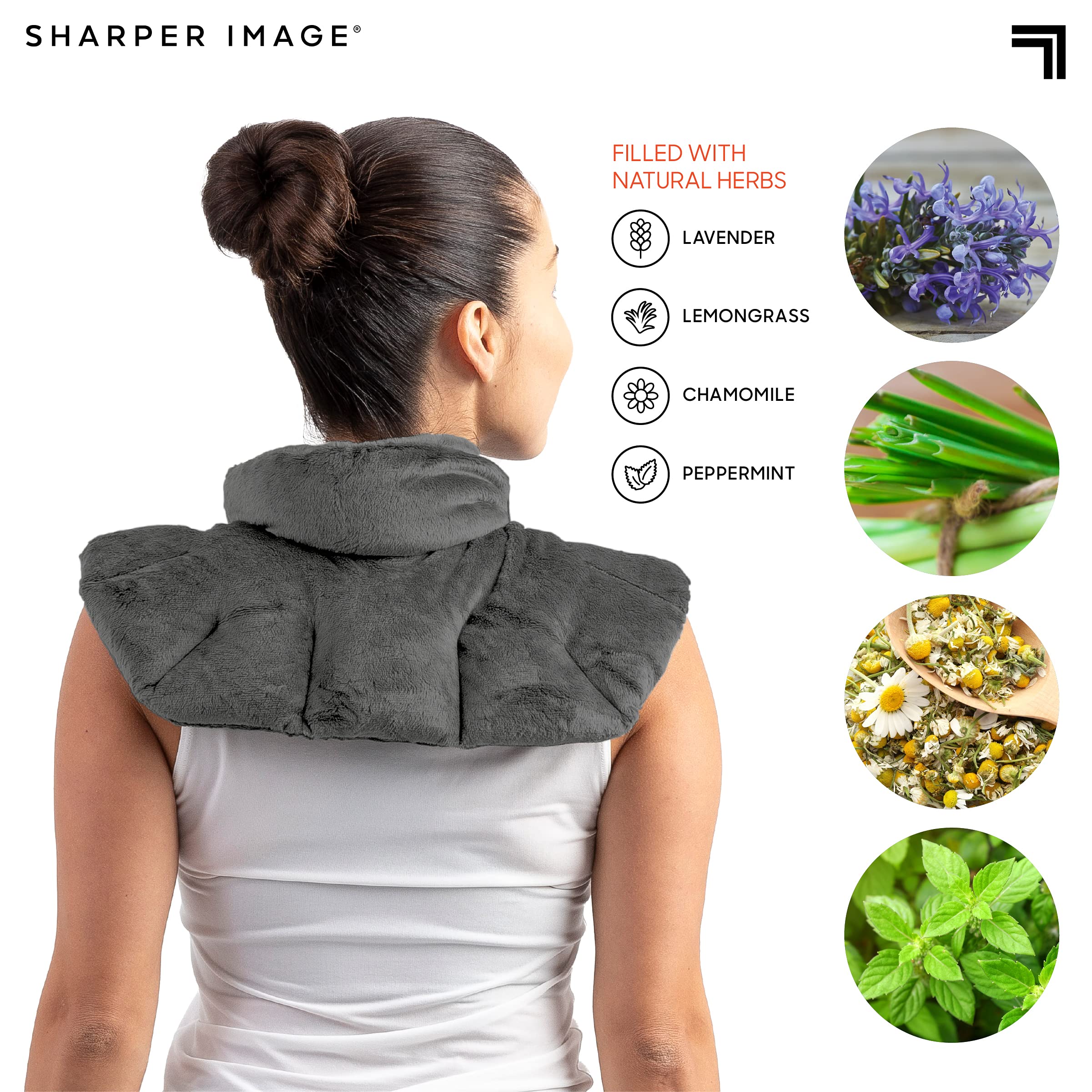 Sharper Image aromatherapy plush wrap highlighting the natural lavender and herb blend packaging