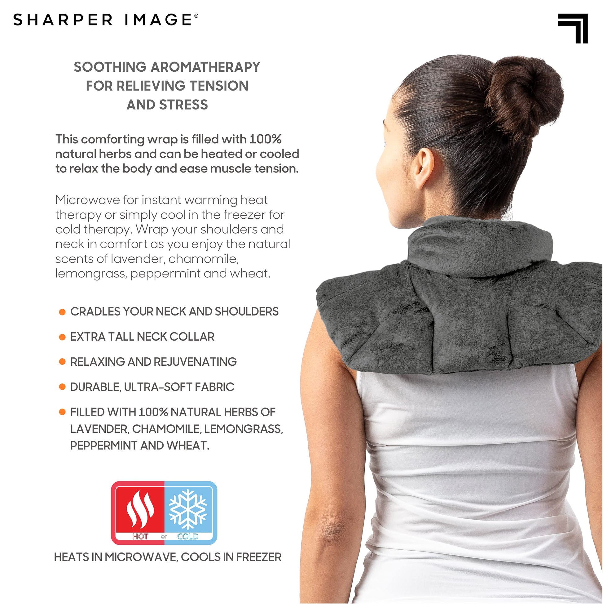 Full view of the ergonomic unisex design of the Sharper Image herbal relaxation pad