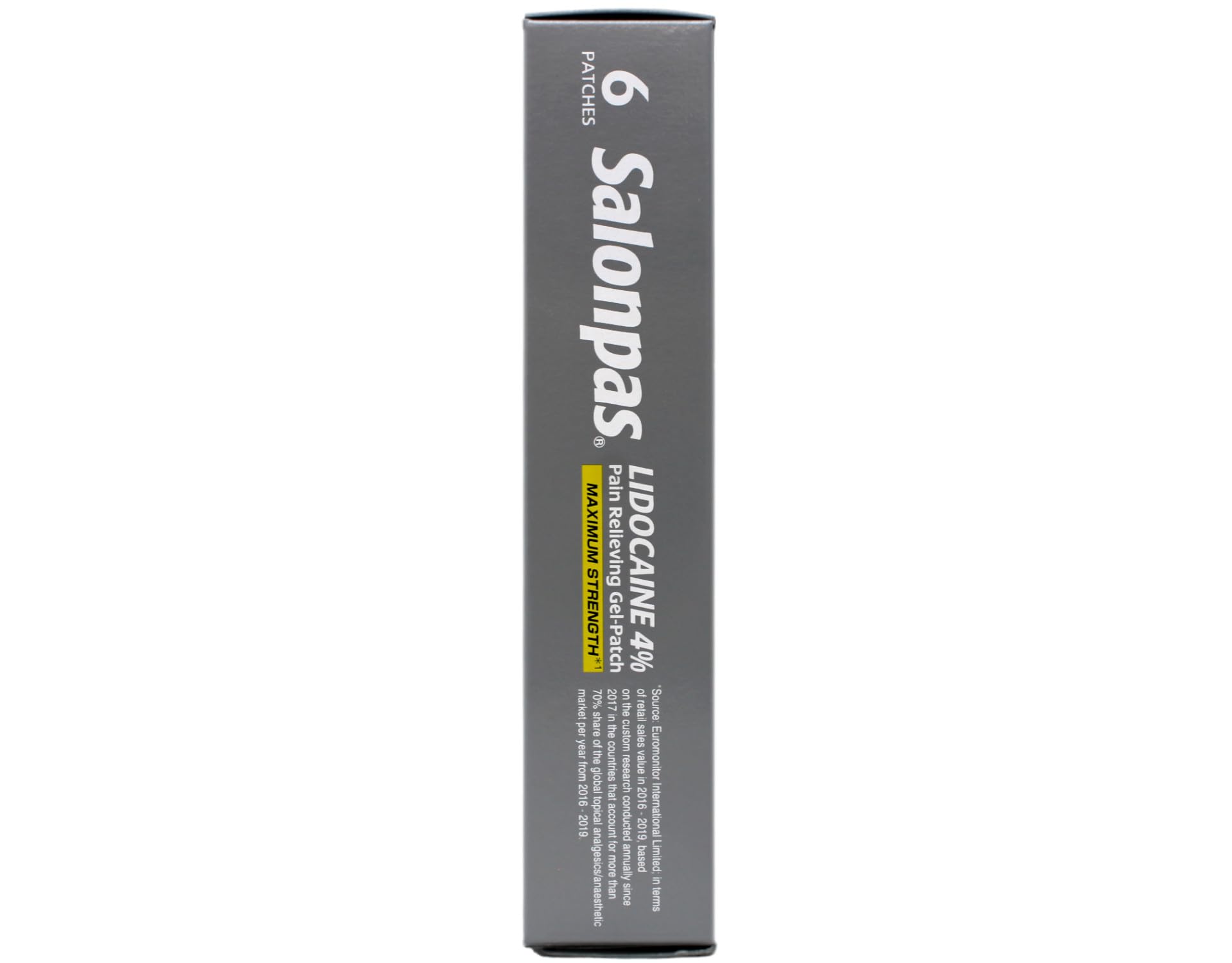 Salonpas lidocaine nerve desensitizing gel patches displaying genuine import seals and directions for use