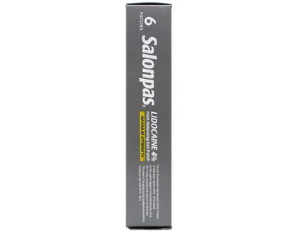 Salonpas lidocaine nerve desensitizing gel patches displaying genuine import seals and directions for use