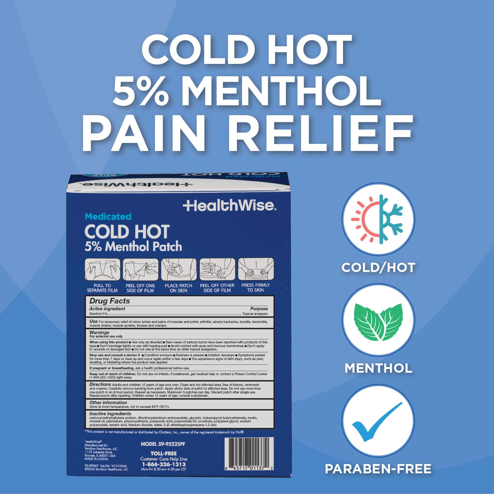 HealthWise large size pain relief patch applied on an adult lower back area
