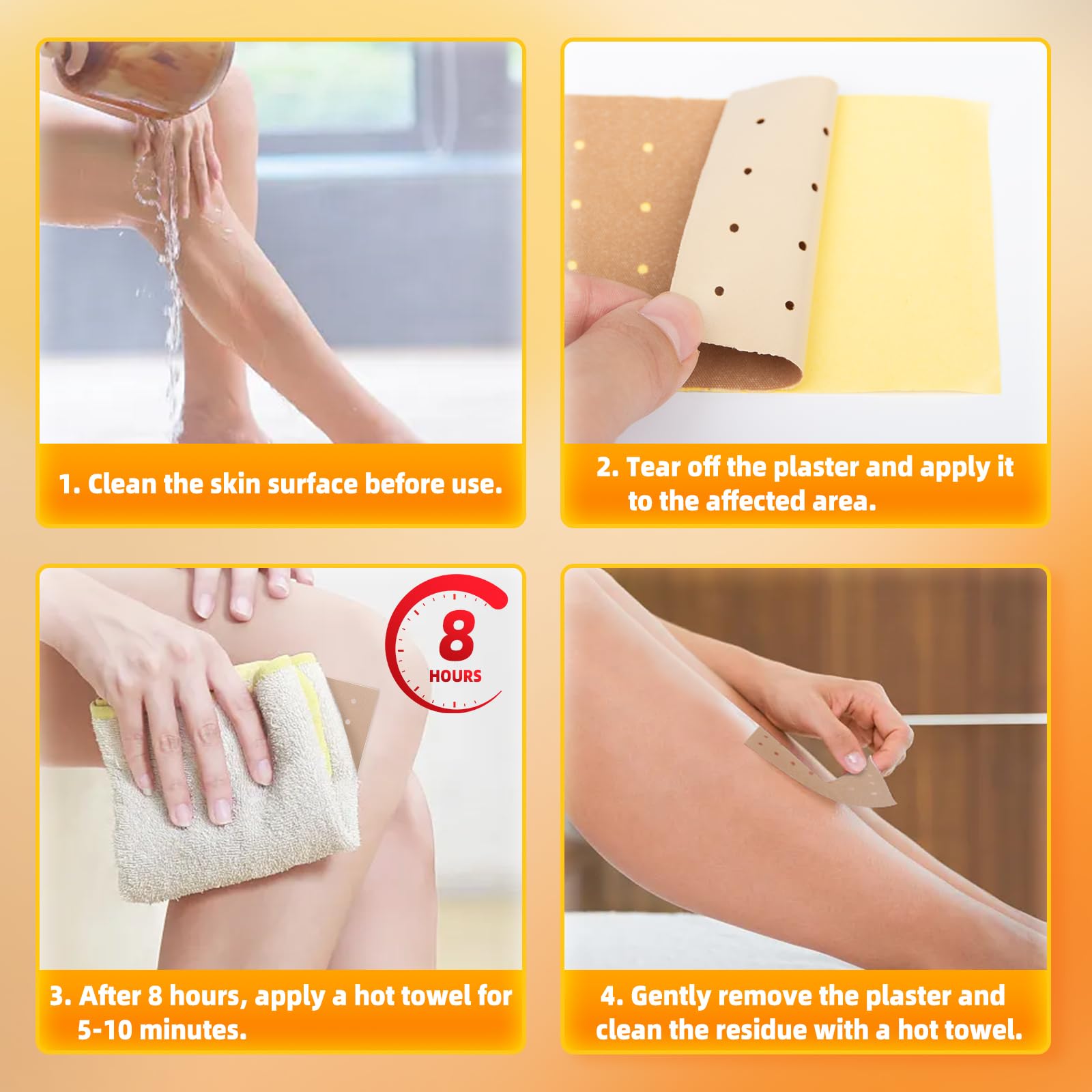 Infographic displaying the natural herbal extracts and twelve hour duration of the ultra strength heat plaster.