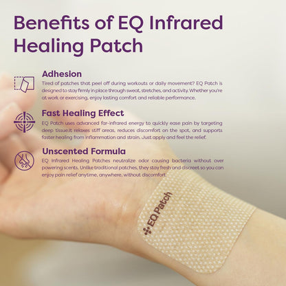 EQ Patch Infrared Heating Patches being cut with scissors to customize size for joint relief