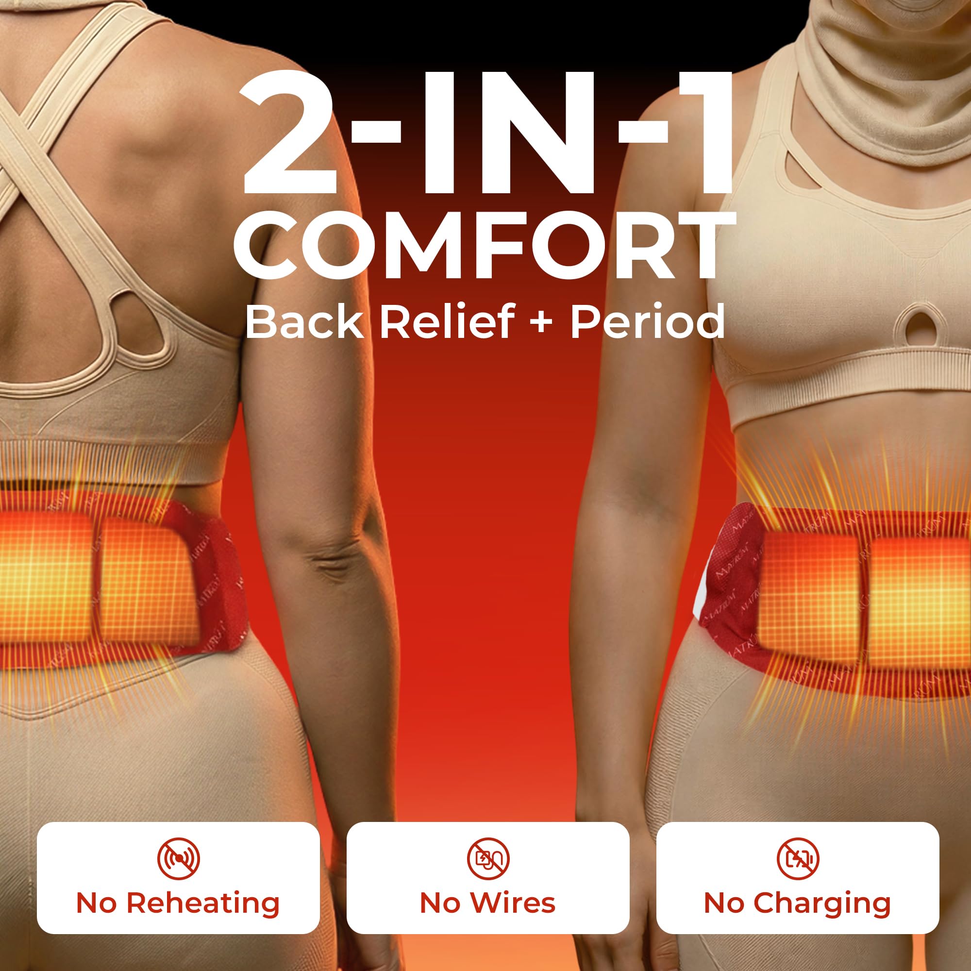Close up view of the self heating pad attached to the adjustable elastic wrap belt.