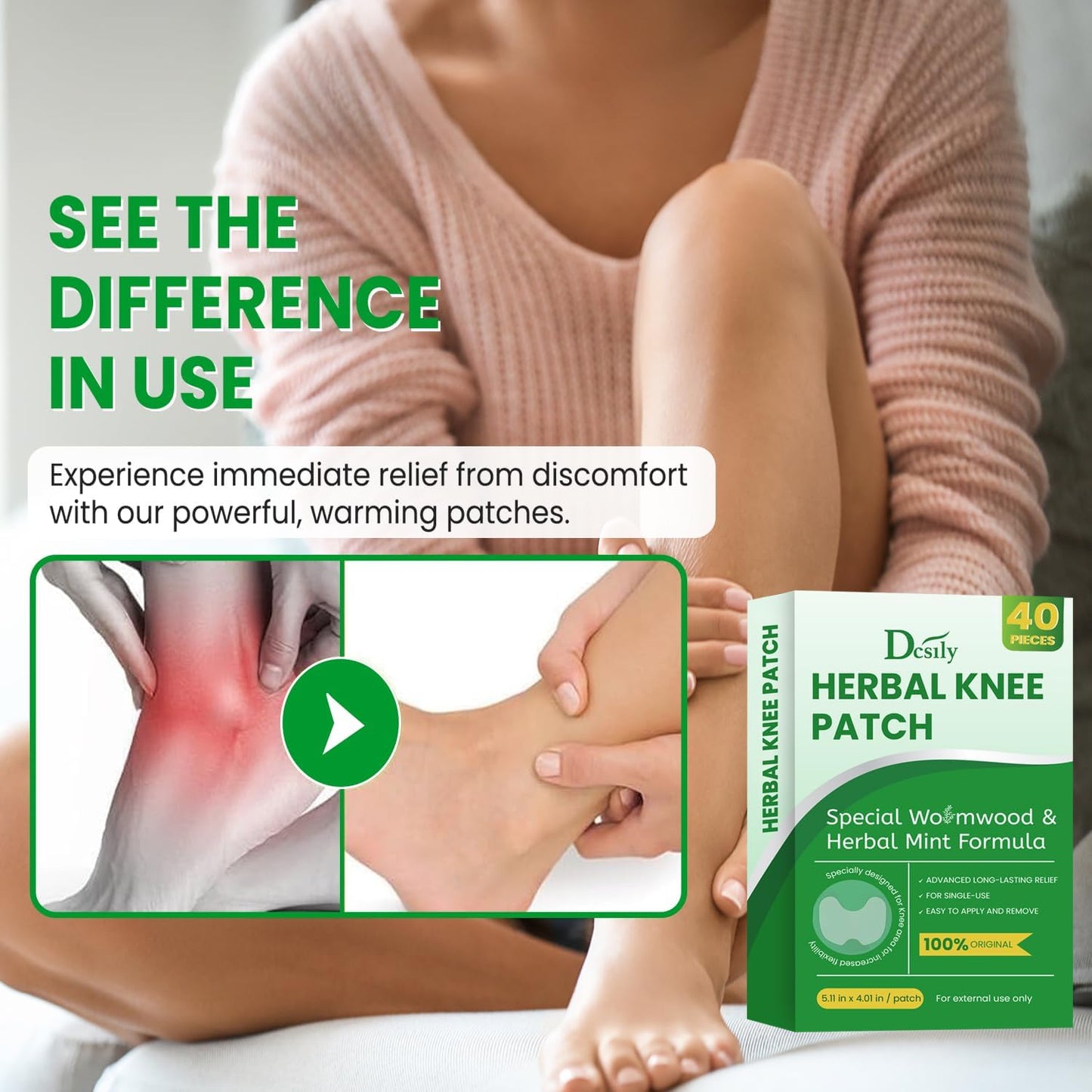 Infographic highlighting the 8 hour long lasting thermal comfort and extra strength joint support features.